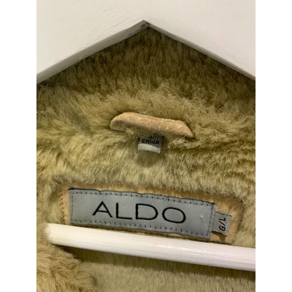 Women's Large ALDO Suede Leather Sherpa Lined Coat/Jacket Beige/Tane - Picture 9 of 12